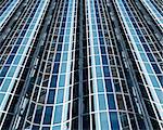 abstract blue glass facade of office building
