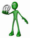 green guy with email alias - 3d illustration