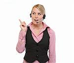 Woman employee with headset got idea