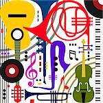Abstract colored music instruments on white, full scalable vector graphic, change the colors as you like