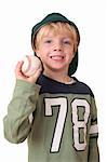 Portrait of a young baseball player on white background