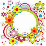 Happy frame for kids with circles, flowers and stars