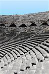 Old circle theater in Side, archeology background. Constructed by Greece architect during past time. Turkey.