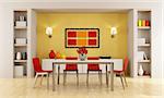 red and orange modern dining room - rendering