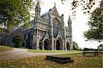 fallen laves in Verulamium Park St Albans in front of the historic cathedral, hertforshire, england