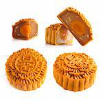 Mooncake traditionally eaten during the Mid-Autumn Festival. Chinese words on the mooncake means single yolk.