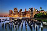 Manhattan skyline viewed from Brooklyn at twilight.