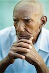 Seniors portrait of contemplative old african american man looking away. Copy space