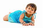 Adorable 10 months old Indian baby girl lying over white background