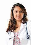 30s mid adult Asian Indian female doctor portrait on white background