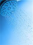 Shower Head with Running Water, Blue background