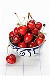 Fresh cherries in a ceramic bowl