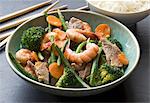 Stir-fried pork and shrimps with broccoli (Asia)