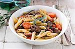 Penne with chicken liver, tomatoes and sage