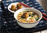 Noodle soup with crab dumplings and chicken