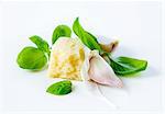 Grana Padano cheese, basil and garlic