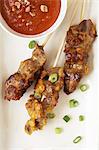 Beef Skewers with Scallions; Spicy Peanut Sauce