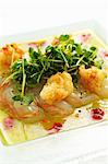 Raw and fried crayfish on a lime and chilli marinade with cress salad (Asia)