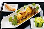 Mönch gedämpfter Fisch mit Curry-Sauce, Jasmin-Reis und Koriander (Asien)