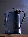 An old coffee pot steaming