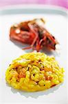 Saffron risotto with fried prawns