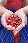 A woman holding lingonberries