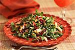 Watercress Salad with Apples, Cranberries and Peanuts; On a Plate; Fork