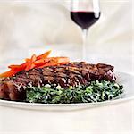 Grilled Steak with Creamed Spinach and Carrots