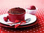 Chocolate souffle with fresh raspberries