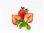 Strawberries with leaf and blossom