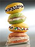 A stack of various whoopie pies