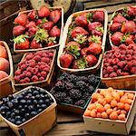 Many Baskets of Fresh Assorted Berries; Scale