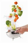 Lettuce and marigolds being washed