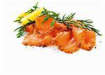 Slices of smoked salmon with glasswort