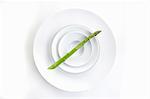 A green asparagus spear on a plate