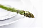 Une lance d'asperges vertes sur une plaque (gros plan)