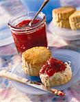 Scones with clotted cream and strawberry jam