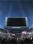 Spectators Waving British Flag In Stadium, Screen