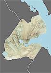 Relief map of Djibouti (with border and mask). This image was compiled from data acquired by landsat 5 & 7 satellites combined with elevation data.