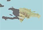 Relief map of the Dominican Republic (with border and mask). This image was compiled from data acquired by landsat 5 & 7 satellites combined with elevation data.