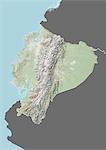 Plan-relief de l'Équateur (avec bordure et masque). Cette image a été compilée à partir de données acquises par les satellites landsat 5 & 7 combinées avec les données d'élévation.