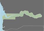 Relief map of Gambia (with border and mask). This image was compiled from data acquired by landsat 5 & 7 satellites combined with elevation data.