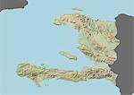 Relief map of Haiti (with border and mask). This image was compiled from data acquired by landsat 5 & 7 satellites combined with elevation data.