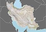 Relief map of Iran (with border and mask). This image was compiled from data acquired by landsat 5 & 7 satellites combined with elevation data.