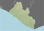 Plan-relief de Libéria (avec bordure et masque). Cette image a été compilée à partir de données acquises par les satellites landsat 5 & 7 combinées avec les données d'élévation.