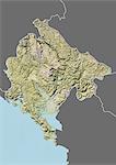 Relief map of Montenegro (with border and mask). This image was compiled from data acquired by landsat 5 & 7 satellites combined with elevation data.