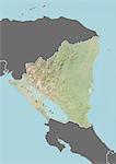 Plan-relief de Nicaragua (avec bordure et masque). Cette image a été compilée à partir de données acquises par les satellites landsat 5 & 7 combinées avec les données d'élévation.