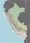 Relief map of Peru (with border and mask). This image was compiled from data acquired by landsat 5 & 7 satellites combined with elevation data.