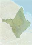 Plan-relief de l'état d'Amapa, Brésil. Cette image a été compilée à partir de données acquises par les satellites LANDSAT 5 & 7 combinées avec les données d'élévation.