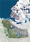 Satellitenaufnahme von den Nordwest-Territorien, Kanada. Dieses Bild wurde aus Daten von Satelliten LANDSAT 5 & 7 erworbenen zusammengestellt.